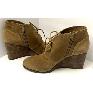 Lucky Brand Jaemma Women's Tan Suede Wedge Heel Ankle Boots Size 8.5M